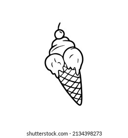 Doodle ice cream illustration. Hand drawn summer icon