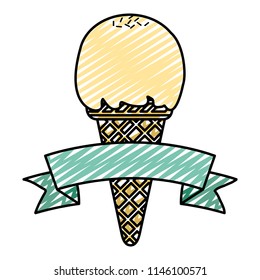 doodle ice cream with one ball and ribbon