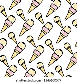 doodle ice cream with one and two balls background