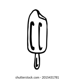 Doodle ice cream popsicle on a wooden stick bitten off