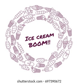Doodle ice cream round decorative border frame