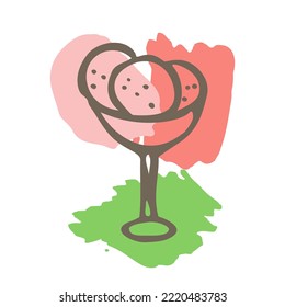 Doodle ice cream scoops in glass. Creative minimalist abstract background pastel colors. Graphic design wall decoration banner poster fashion cover template story post social media.Vector illustration