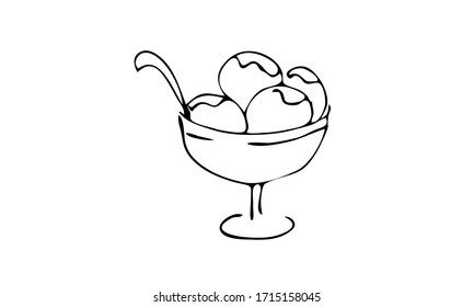 Doodle ice cream scube in bowl. Sweet summer clip art