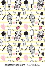 Doodle ice cream seamless pattern.