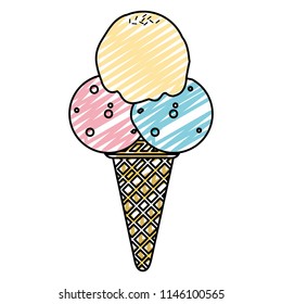 doodle ice cream with three balls and cone