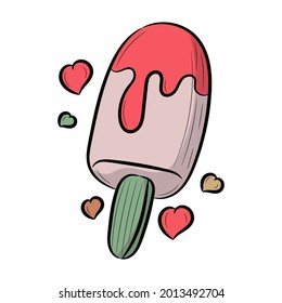 Doodle ice cream vector illustration, colored hand drawn sketching style