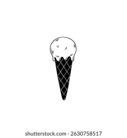 Doodle ice cream vector illustration. Waffle cone