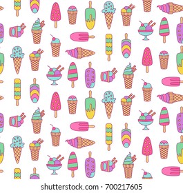 Doodle ice creams cute colorful seamless vector pattern