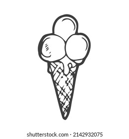Doodle ice-cream cone sketch. Isolated vector