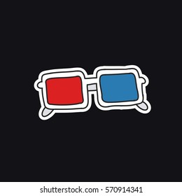 doodle icon. 3d glasses, sticker. vector illustration