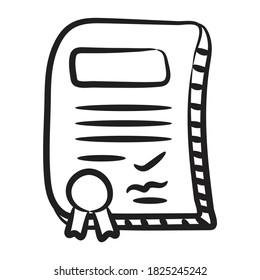 Icono de doodle, certificado de logro, vector editable 