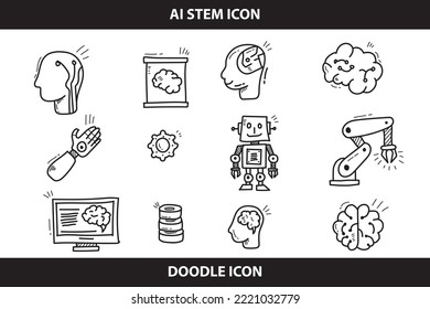 un icono de doodle AI STEAM Day set bundel estilo dibujado a mano