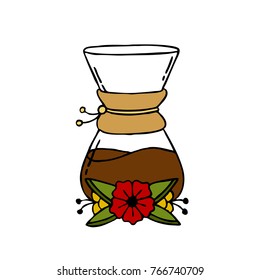 doodle icon. alternative coffee maker. device for brewing coffee. illustration traditional tattoo flash
