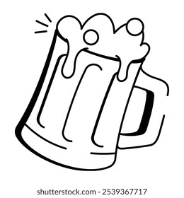 Doodle icon of a beer mug with foam spilling over the top
