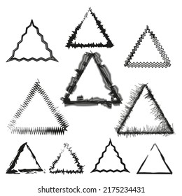 Icono de garabato con triángulos de pincel negro. Grunge textura. Ilustración vectorial. imagen de stock.