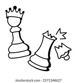 A doodle icon of broken and queen chess pawns

