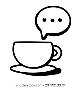 Doodle-Ikone im Café-Chat, Chat-Blase mit Teacup