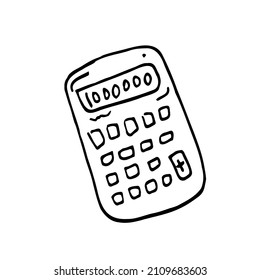Doodle icon calculator, calculating machine. Vector hand drawn illustration