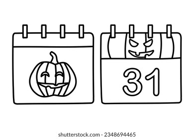 Doodle icon calendar 31st October isolated on white background.