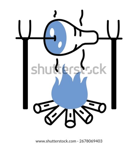 Doodle icon of campfire cooking 

