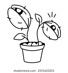 Doodle icon of carnivorous plant pot 

