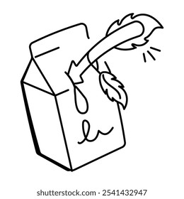 A doodle icon of carton packaging stabbed with spear 

