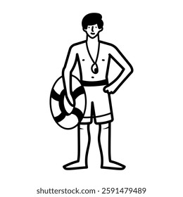 A doodle icon of character carrying a swim ring 
