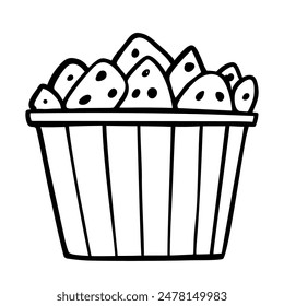 Doodle icon Chicken nuggets in packaging isolated on a white background. Fast food. Hand drawn Fried chicken in outline style. Vector illustration.