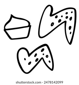 Doodle icon chicken wings in packaging isolated on a white background. Fast food. Hand drawn Fried chicken in outline style. Vector illustration.