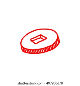 doodle icon. Chinese coin. vector illustration