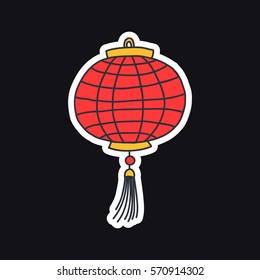 doodle icon. Chinese lantern, sticker. vector illustration
