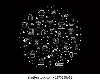 doodle icon coffee pack background, vector