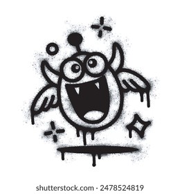 Doodle icon Cute flying monster Graffiti Spray Paint Sprayed isolated on white background. oversprayed graffiti monster doodle symbol in black on white.