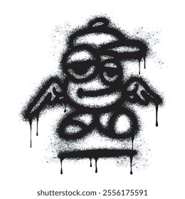 Doodle icon Cute flying monster Graffiti Spray Paint Sprayed isolated on white background. oversprayed graffiti monster doodle symbol in black on white.