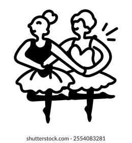 A doodle icon of dancing ballet girls 

