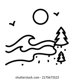Un ícono de doodle que denota el paisaje de primavera


