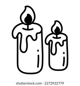 Doodle icon depicting a set of melting candles 