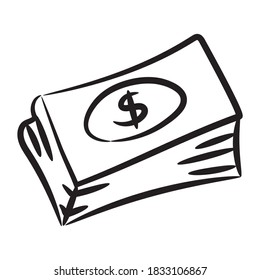 Doodle icon design of cash stack, paper money in modern hand drawn style 