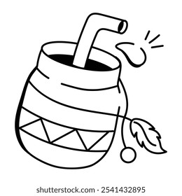 Um ícone de doodle de uma bebida com uma palha

