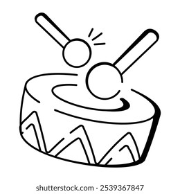 Doodle icon of a drum beating with drumsticks

