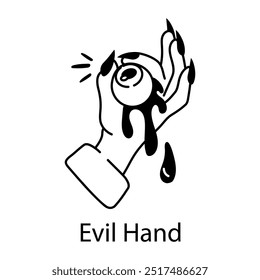Un doodle icono de la mano malvada con el ojo muerto 