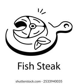 Un doodle icono de un filete de pescado en una tabla de cortar


