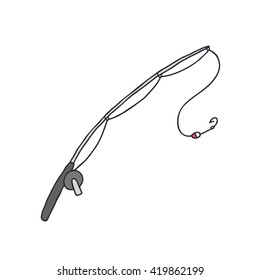 doodle icon. fishing rod. vector illustration