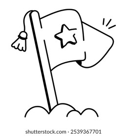 A doodle icon of a flag with a star
