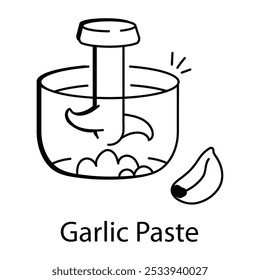 Un icono de doodle de una pasta de ajo en un molinillo  


