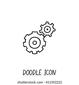 Doodle icon of gears. Technology, mechanics, team, group, community. Vector illustration.