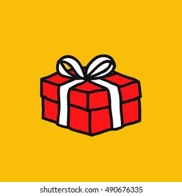 Doodle Icon. Gift Box. Vector Illustration