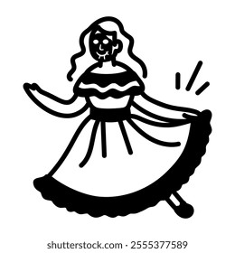 A doodle icon of a girl doing festive dance 
