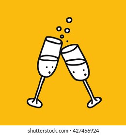 Doodle Icon. Glasses Of Champagne. Vector Illustration