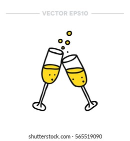 Doodle Icon. Glasses Of Champagne. Vector Illustration